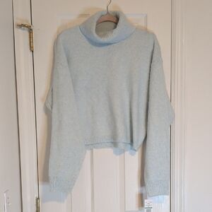 Steve Madden NWT Cropped Turtleneck Sweater Light Blue Cozy Knit Size L